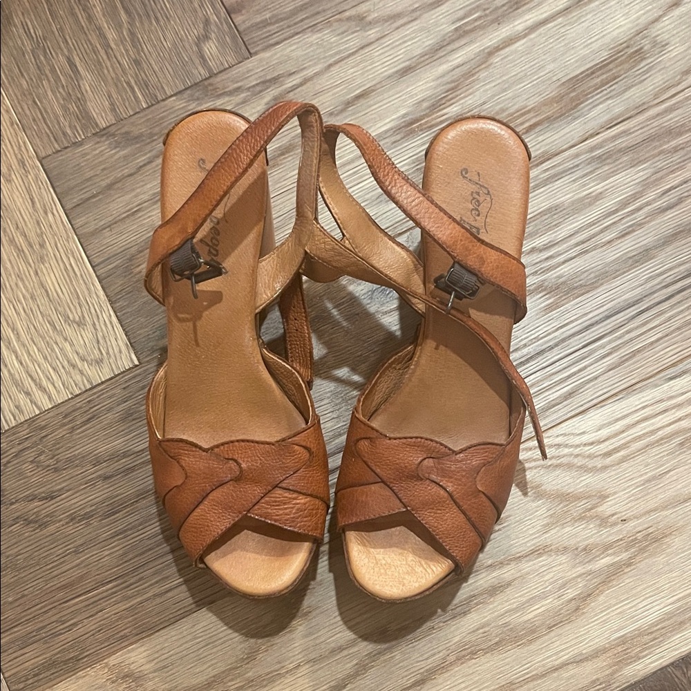 Free People Tan Brown Leather Crisscross Slingback Sandals